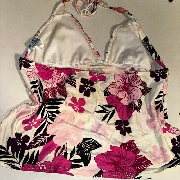 Y2k pink hibiscus floral halter swim top - Picture 3 of 5